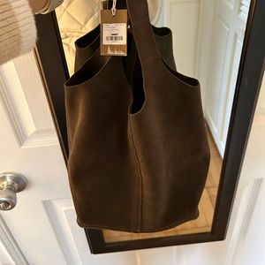 Mashburn chocolate suede bucket bag